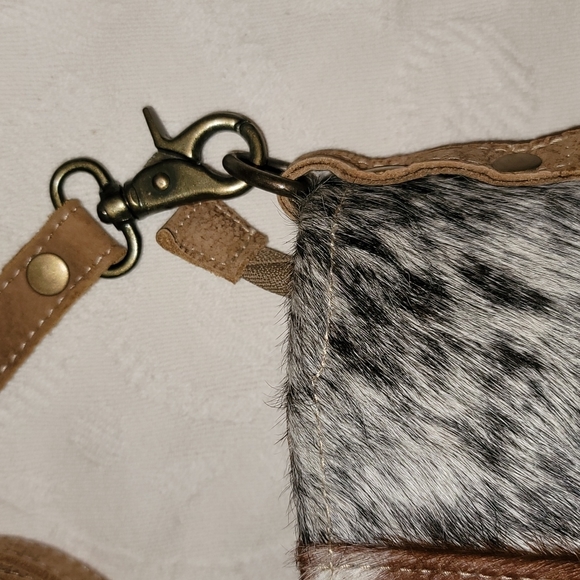 Myra Bag handbag patched 100% leather cow hide & suede brown cream - Picture 7 of 9